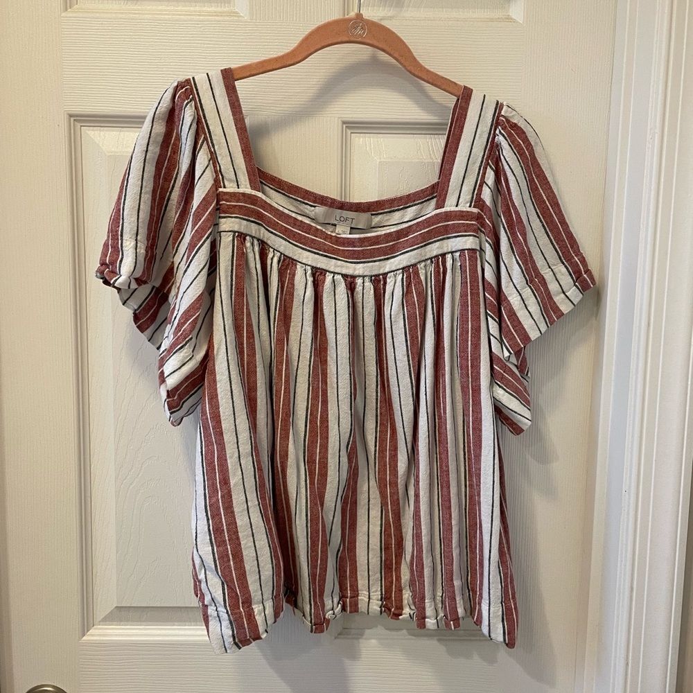 LOFT Striped Square Neck Top